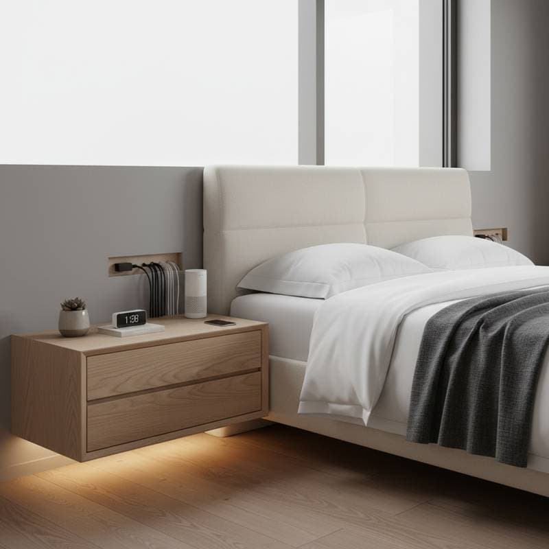 Featured image for Cable-Ready Floating Nightstands Hide Cords Clean