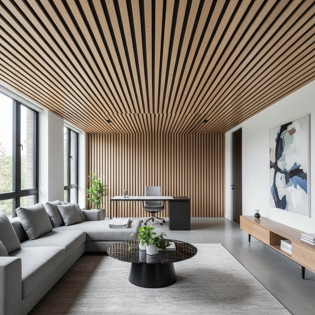 Featured image for DIY Acoustic Slats Cut Ceiling Echoes by 40%