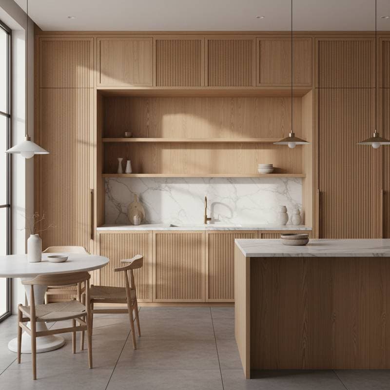 Featured image for Ribbed Oak Cabinets Turn Storage Into Sculpture